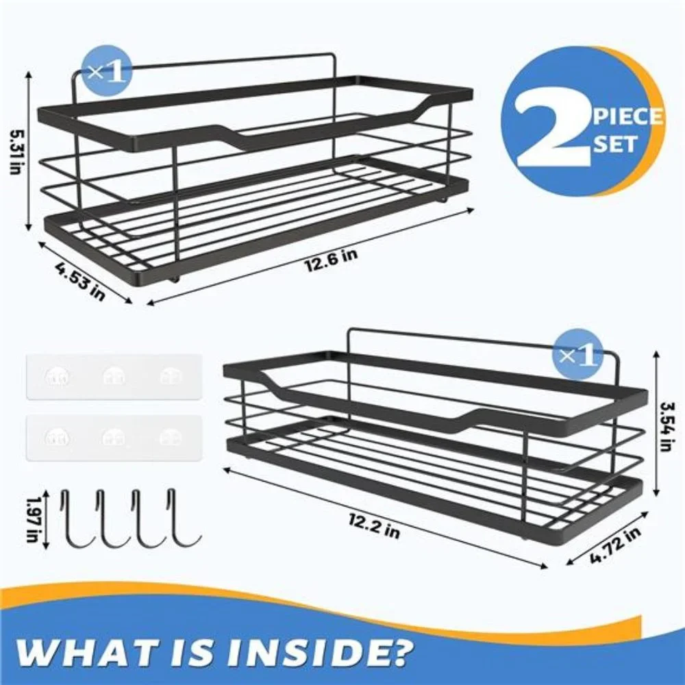 Shower Caddy 2 Pack Rustproof Shower Shelf Rack with 4 Hooks, Stainless Steel
